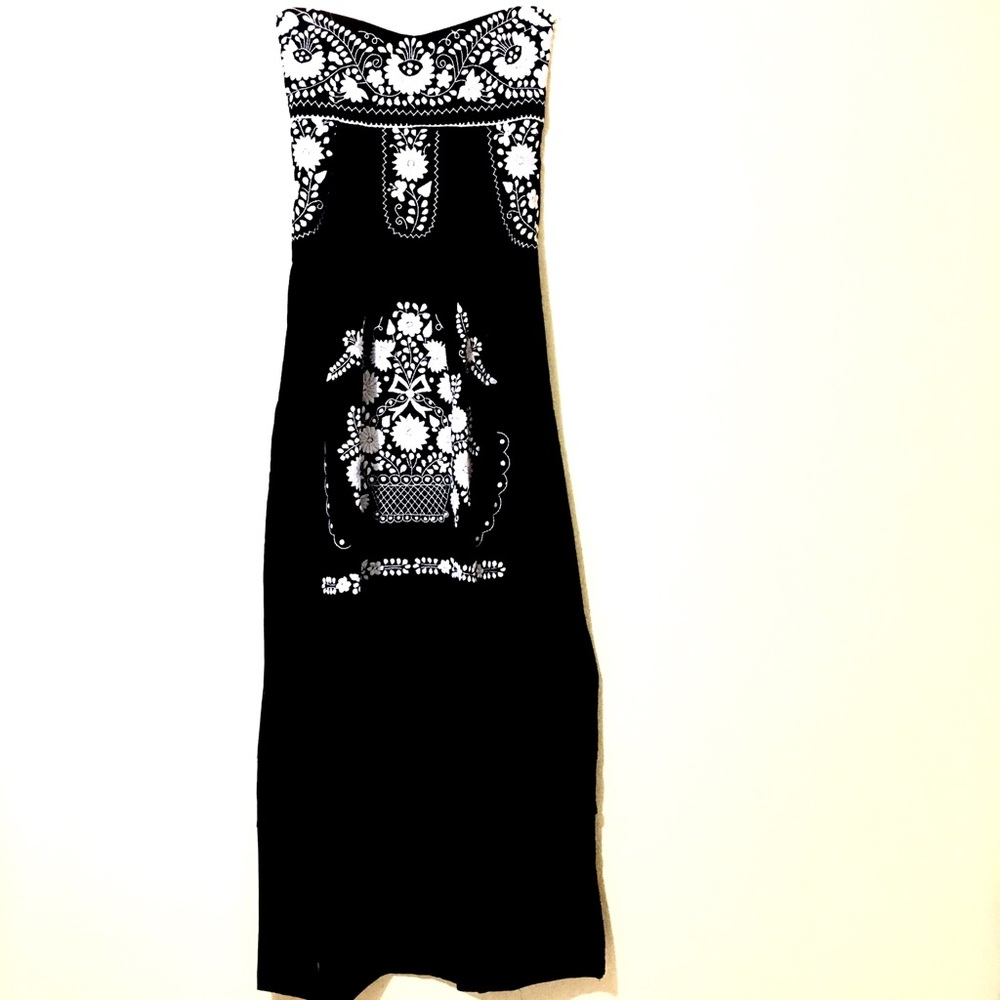 Embroidered Mexican Dress Strapless Gown